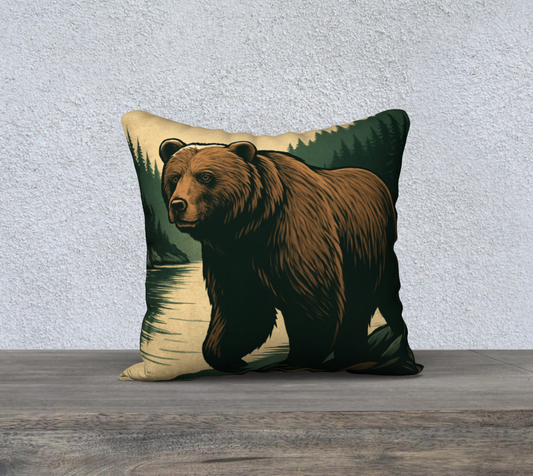 Grizzly Bear Throw Pillow Cover