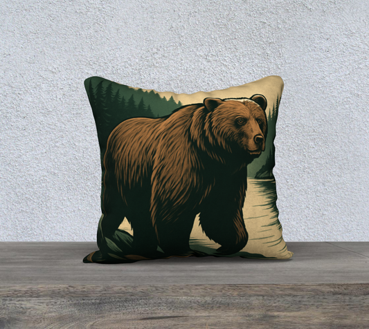 Grizzly Bear Throw Pillow Cover